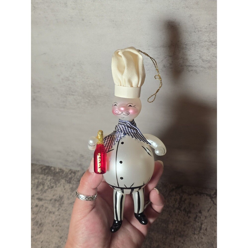 The Cottage Shop Blown Glass Chef Christmas Ornament Handpainted Wine 6" Retired